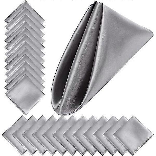 Lot de 24 serviettes en satin carrées pour dîner, mariage, table de fête (argent)