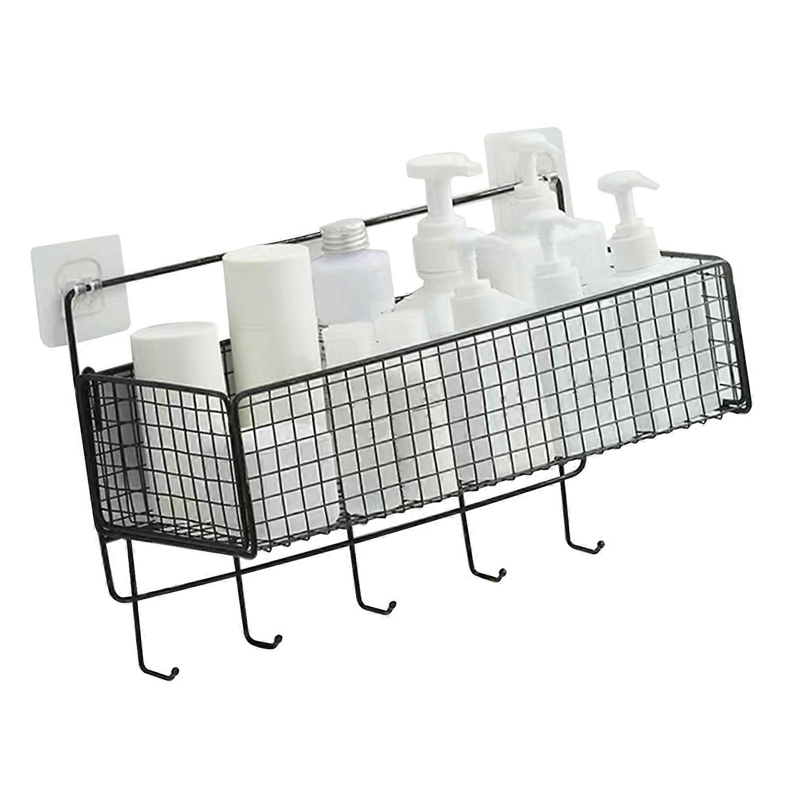 Multifunctional Black Iron Wall Mount Storage Basket with Hook