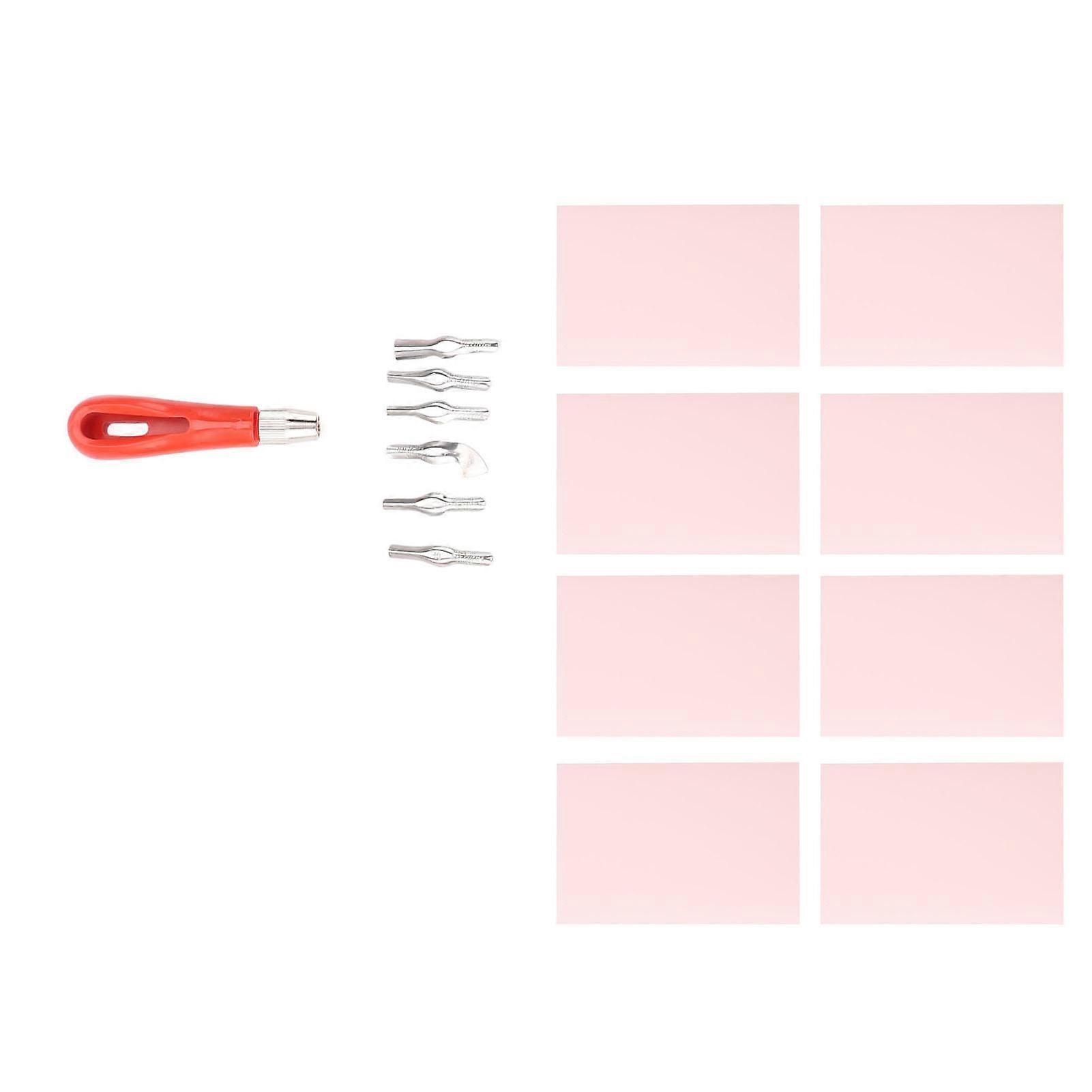 Stamp Making Kit 8pcs Pink Rubber Blocks 15x10x0.8cm Linocut Tools
