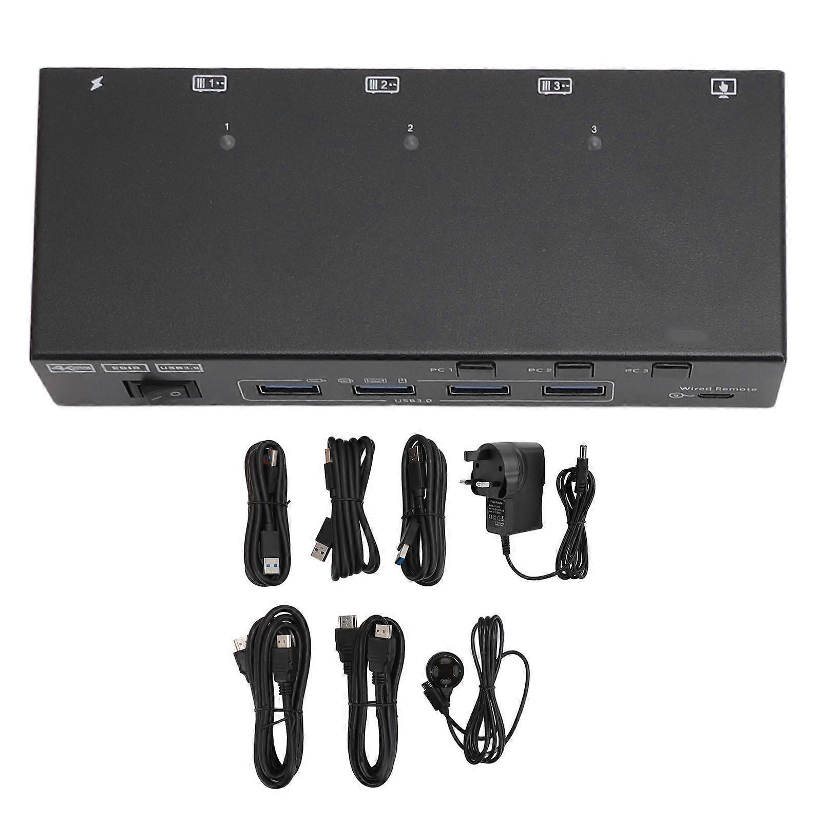 USB 3.0 KVM Switch for 2 Monitors 3 Computers 4K 60Hz HD Multimedia Interface UK Plug