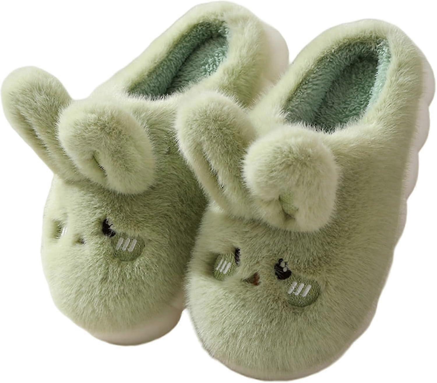 Warm winter slippers for adults - plush rabbit design with thick bottom