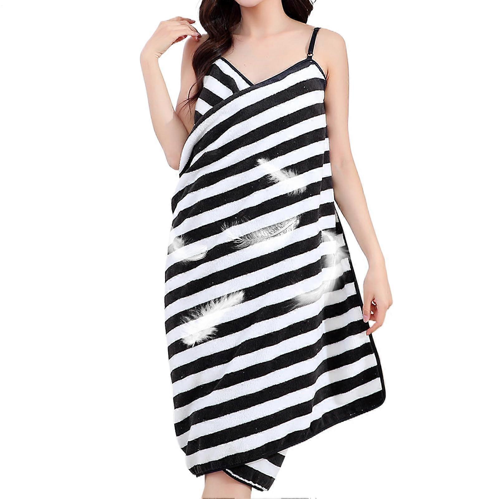 Towel Dress for Women After Shower Cotton-Terry Wearable Robe Towel Adjustable Strap Size S Black Beach Pool Bath