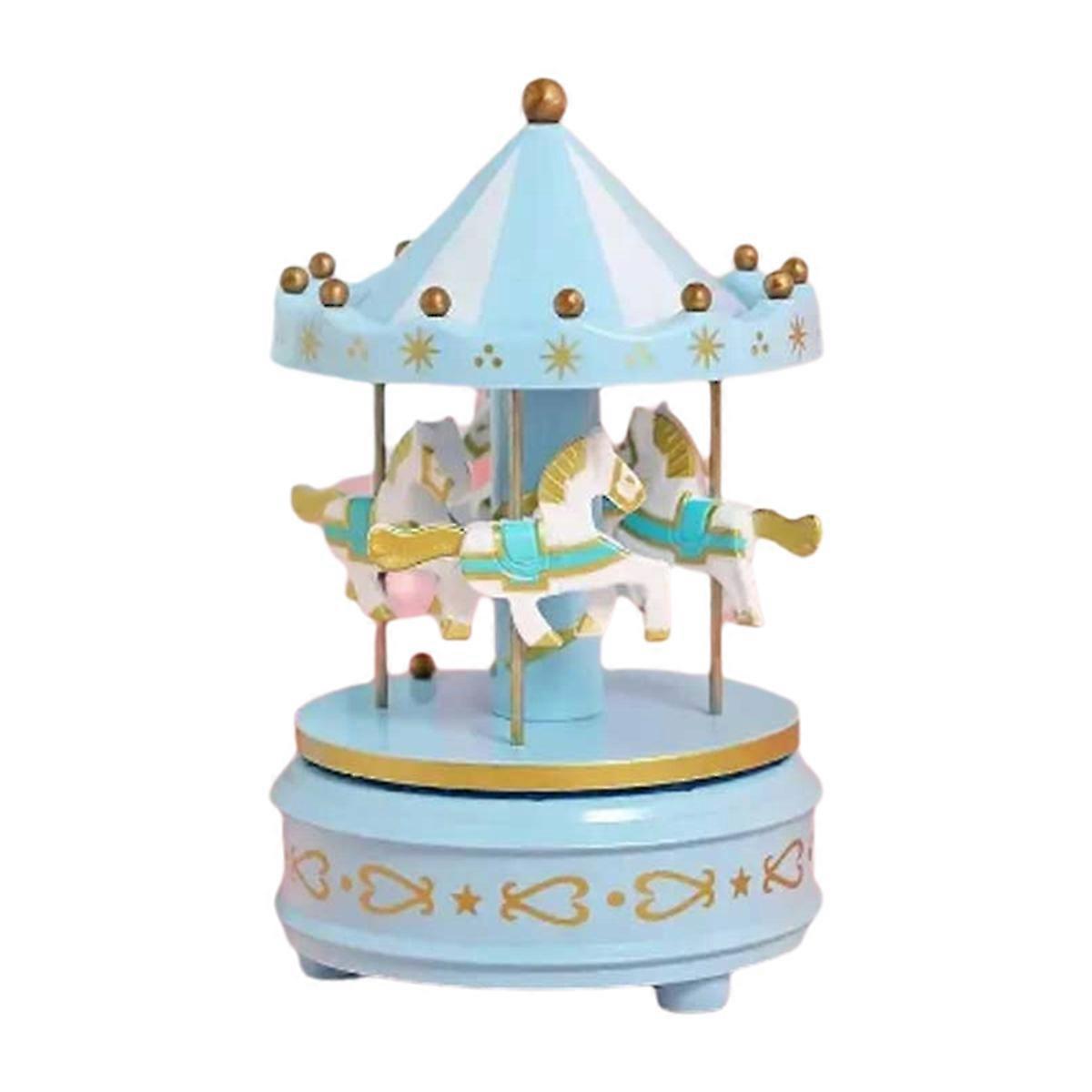 1pcs Luxury Carousel Music Box 4 Horses Rotate Rotation Romantic Luxury Carousel Toys Handwork Music Box Gifts Blue