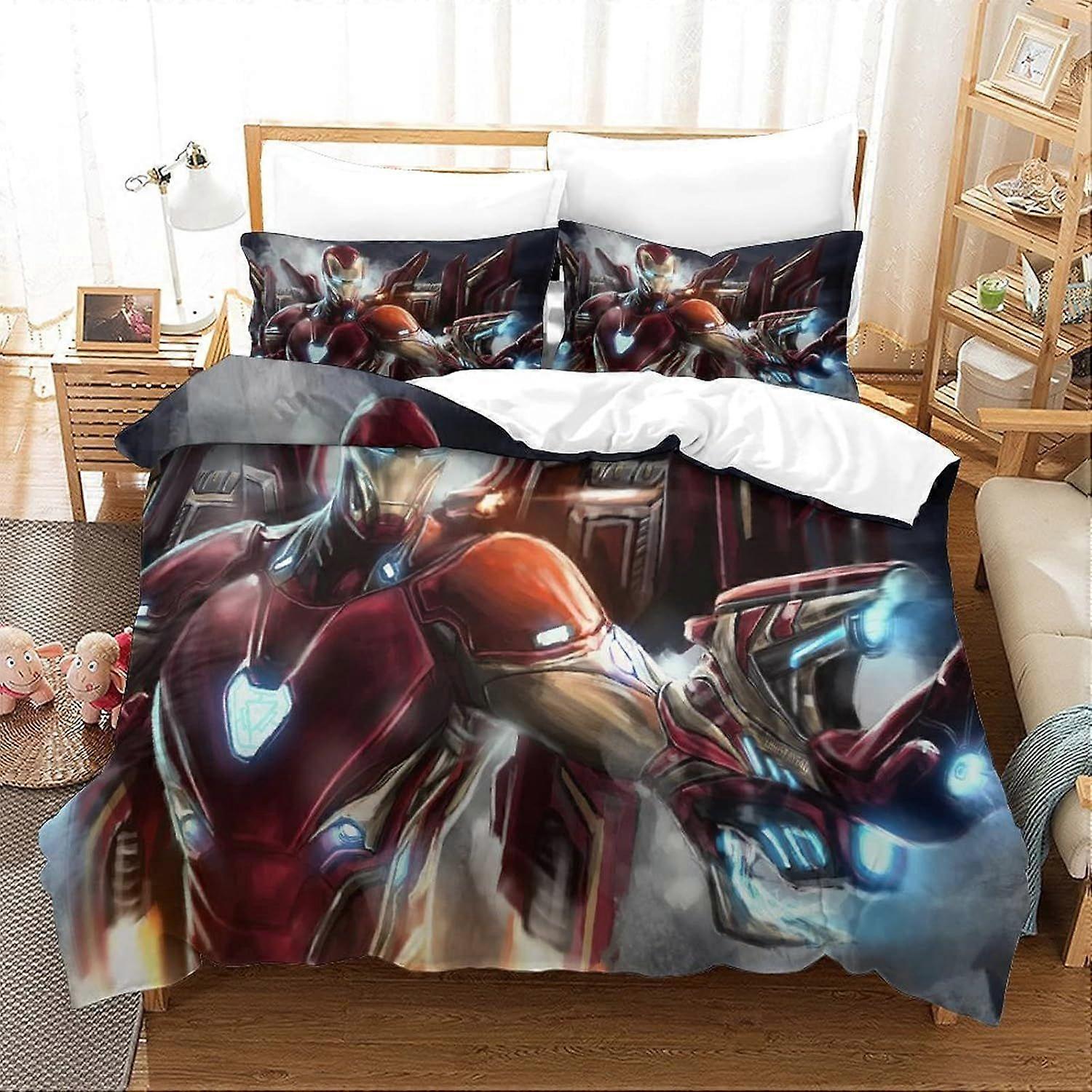 Bedding Sets Single Size Bedding Iron Man Printed Duvet Cover Soft Hypoallergenic Microfiber Quilt Cover with Pillowcase with Zipeer Closure for in Ki