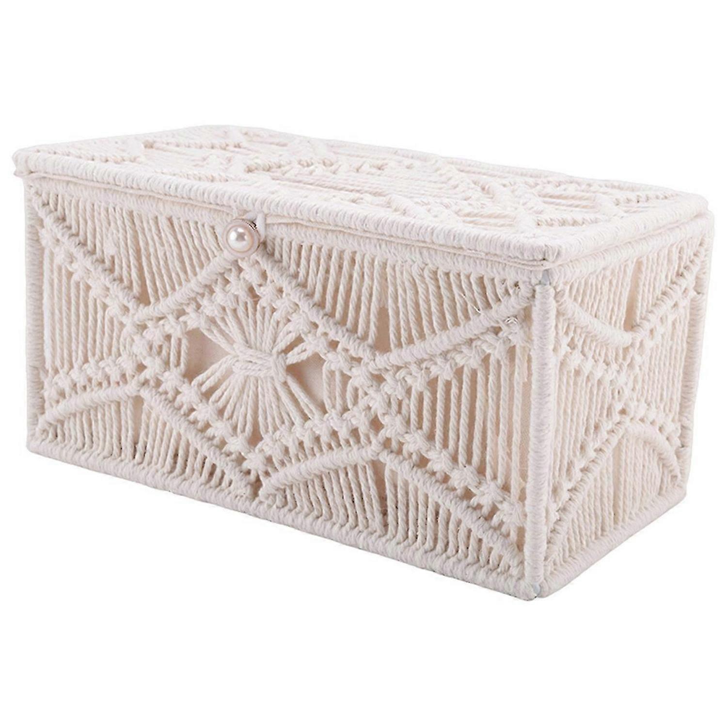 Tissue Box Cover Boho Decor Rectangular Paper Tissue Holder with Bead Buckle Macrame Napkin Tissues