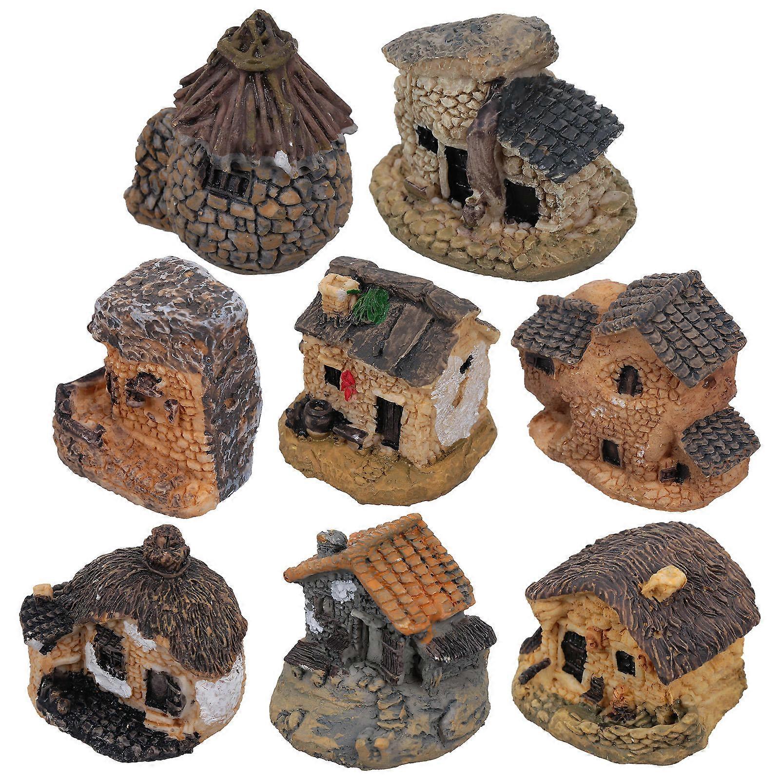 Resin Mini House Ornament Creative Landscape Decoration 8Pcs Pack