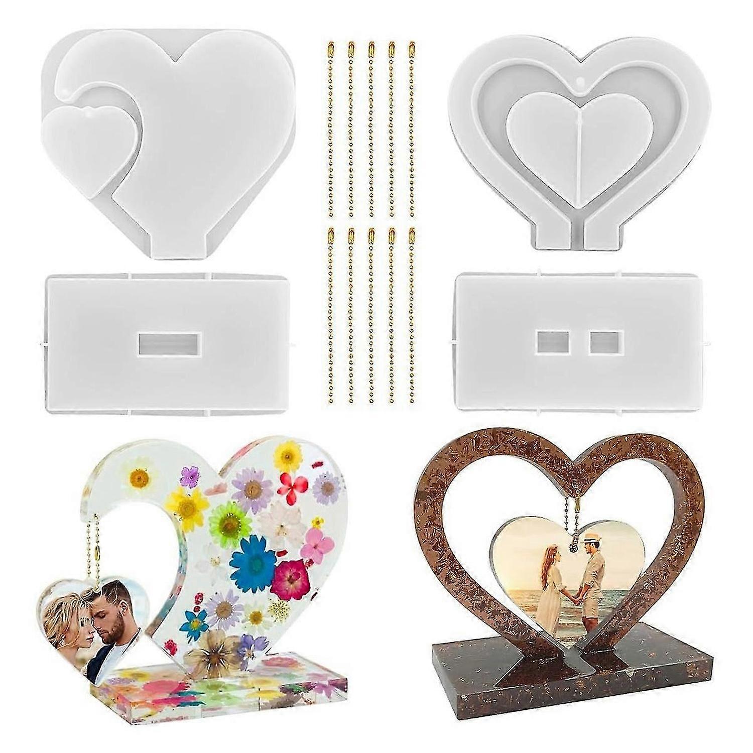 2 Set 3D Photo Frame Resin Mold, Heart Shape Silicone Mold for DIY