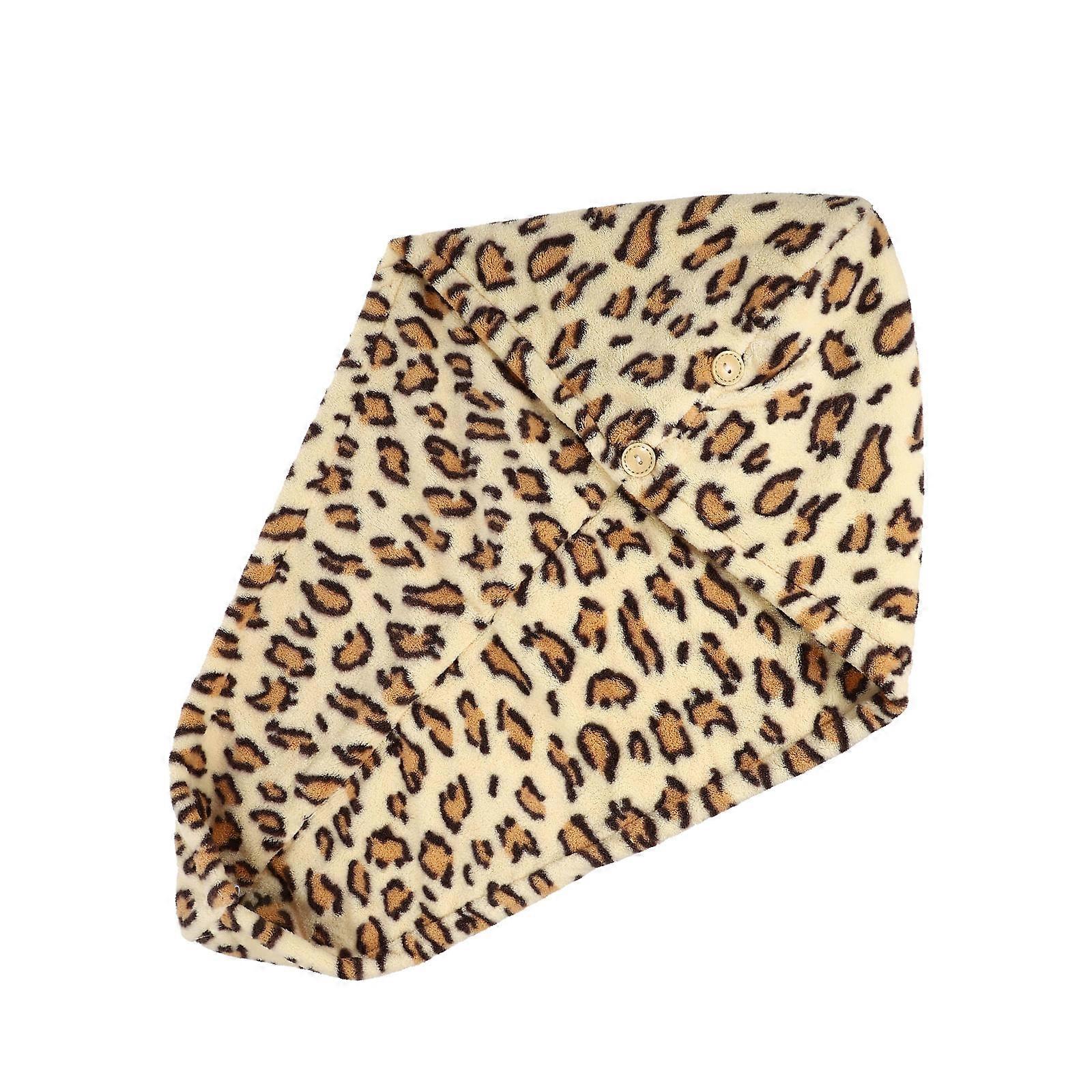 Leopard-Print Coral Fleece Shower Hat for General Users Quick Drying Beige 1Pcs