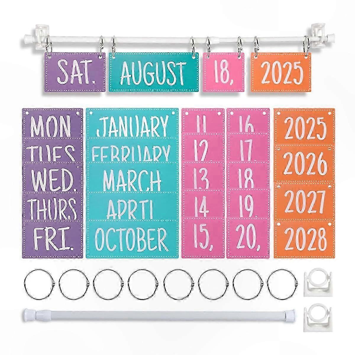 Rainbow Flip Calendar Bulletin Board Set with Holder, Adjustable Calendar with 54 Date Cards