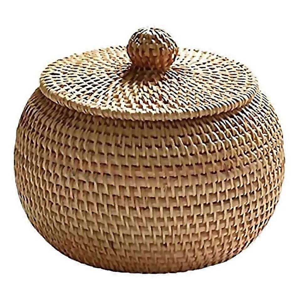For Round Rattan Box With Lid Hand Woven Storage Box Decor For