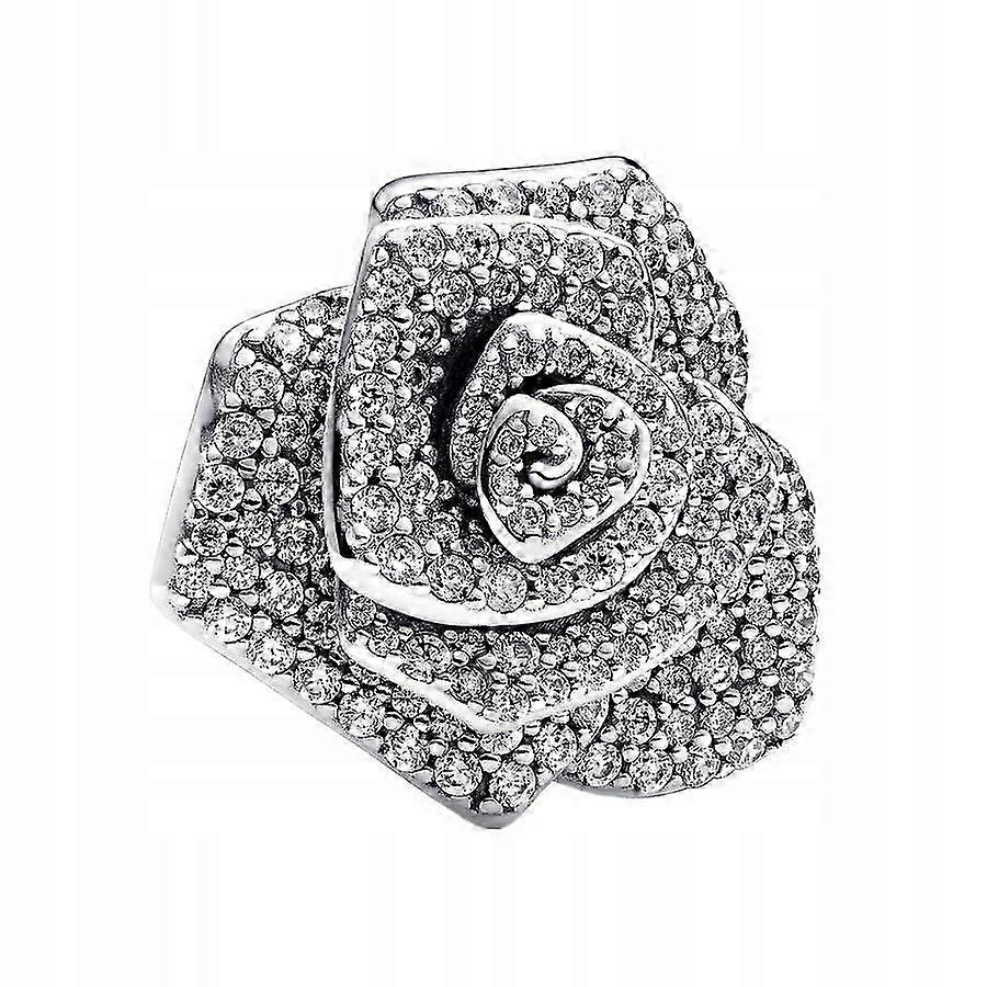925 Silver Large Charm Shining Rose In Bloom