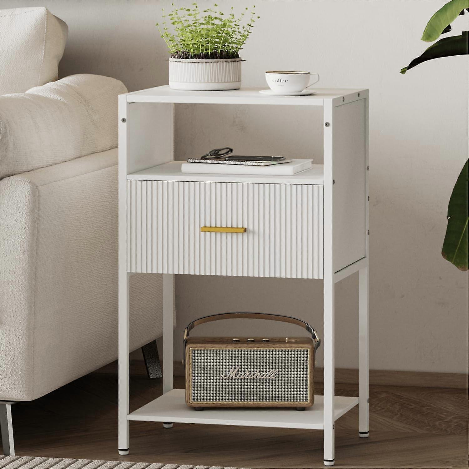 White Nightstand, Tall Nightstand with Drawer