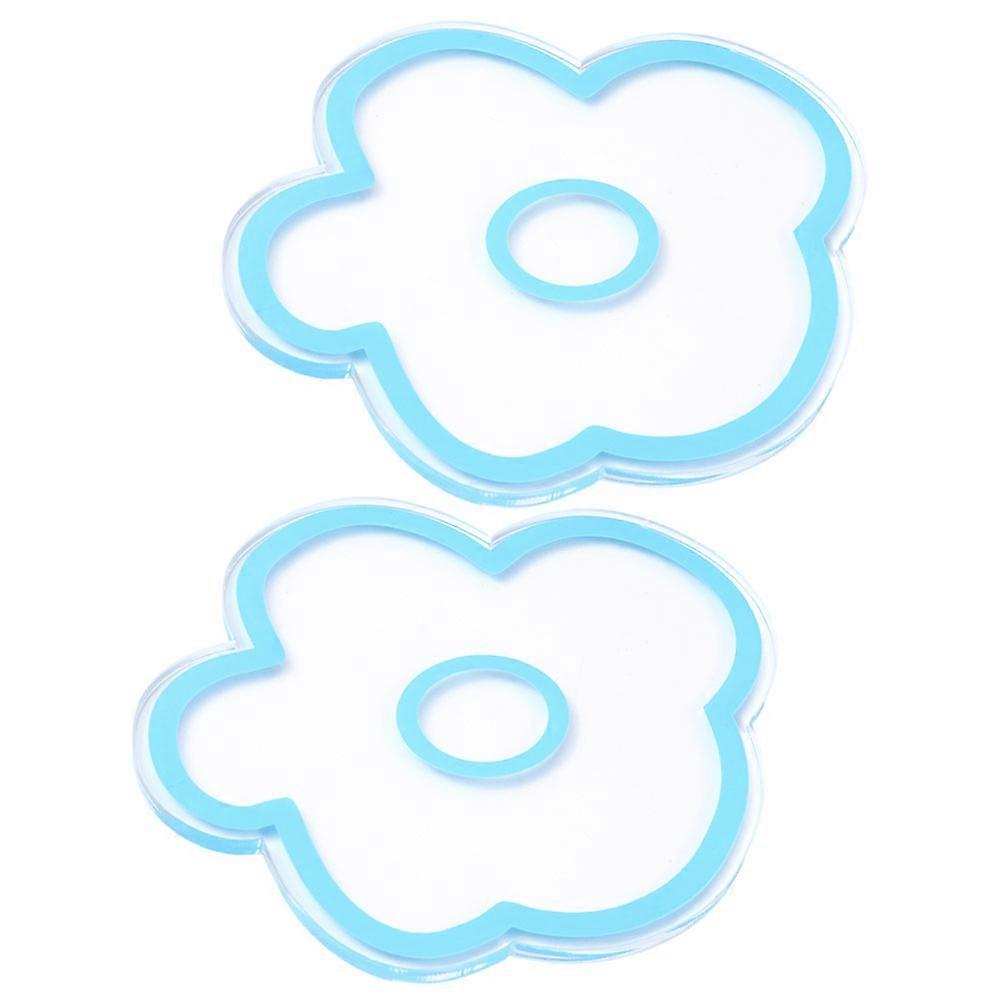 Dining Table Acrylic Coasters with Flower Pattern 4Pcs Blue Cup Mats