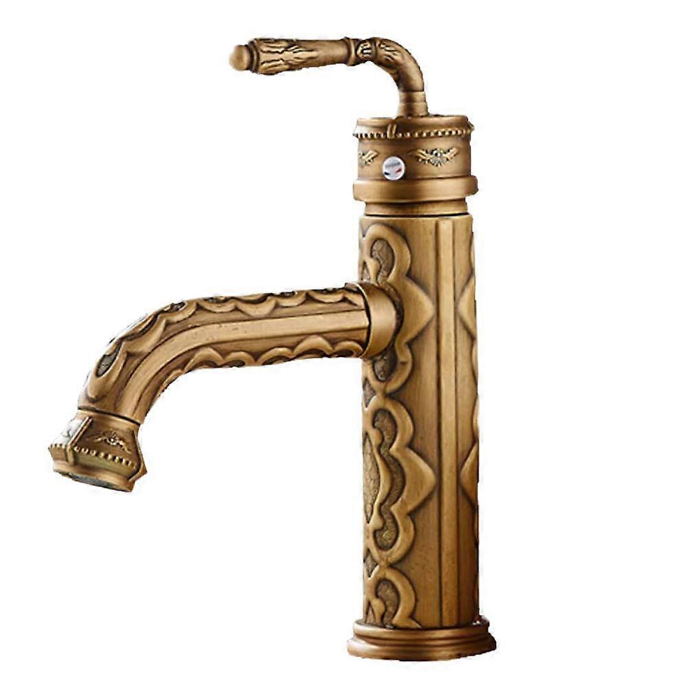 Retro Basin Mixer Tap Single Lever Vintage Carved Basin Faucet 360 Degree Rotating Brass Bathroom Sink