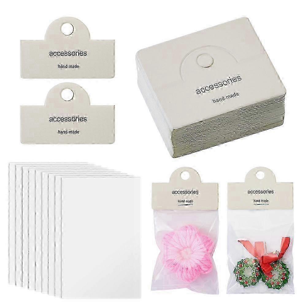 100Pcs Rectangle Clear OPP Cellophane Bags, with 100Pcs Word Accessories Printed Paper Foldable Header Cards