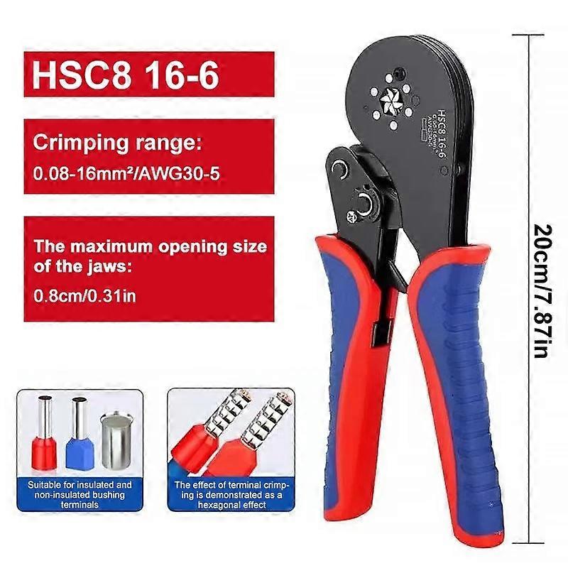 HSC8 16-6 Self-adjusting Ratchet Hexagon Crimping Clamp for Crimping Ferrules Wire Terminals AWG30-5 Tubular Crimping Tool