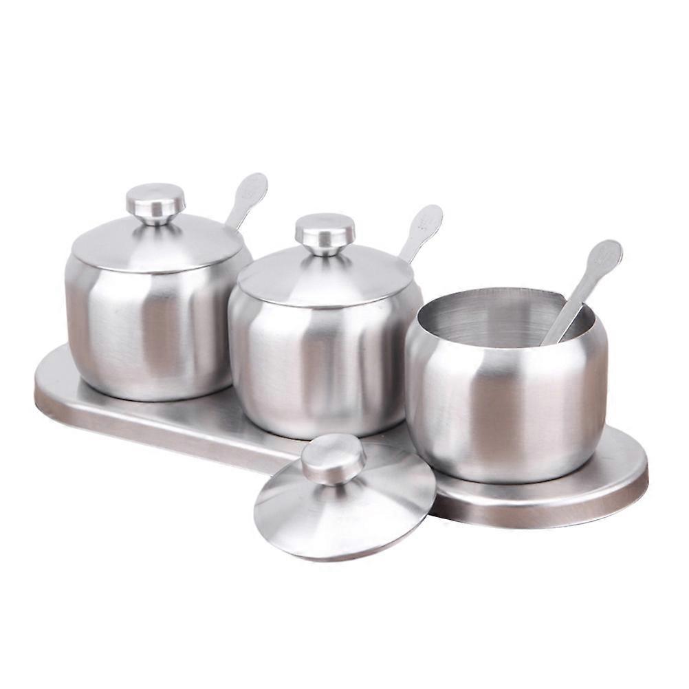 Seasoning Jar with Spoon for Kitchen Storage 2Sets Silver Moisture-Proof