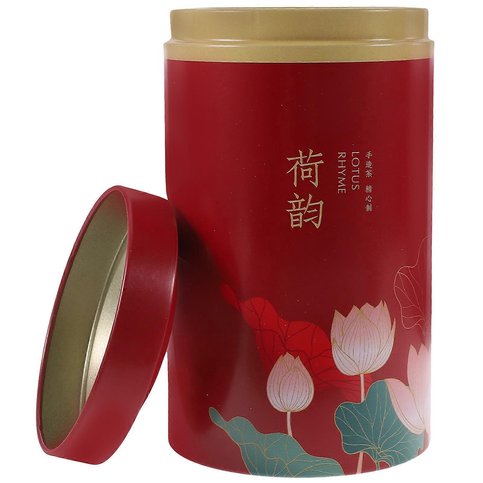 Tinplate Storage Can 3Pcs Cylindrical Tea Canister For Home Use With Red Sealing Function