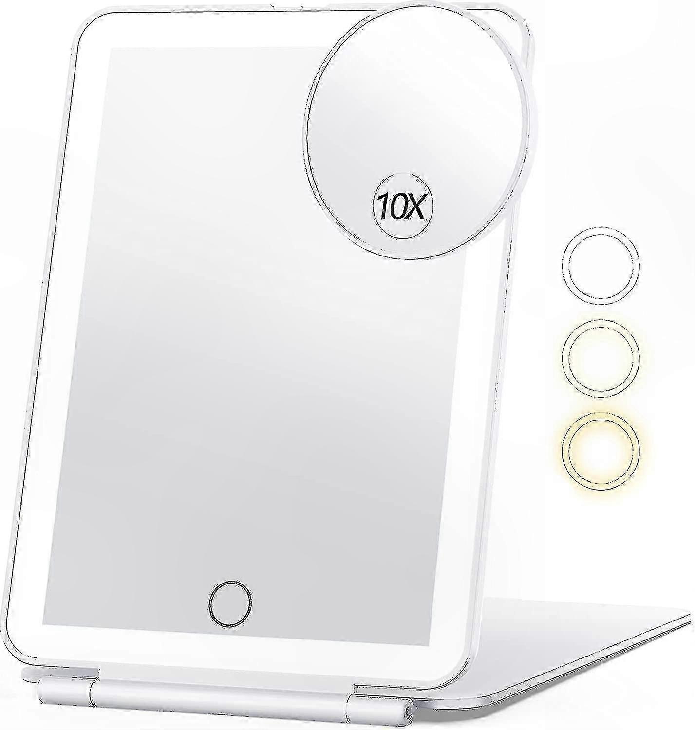 Portable Makeup Mirror with 10x Magnification, 80 LED Lights, 3 Lighting Modes, Rechargeable Battery, Ultra Slim Design for Travel