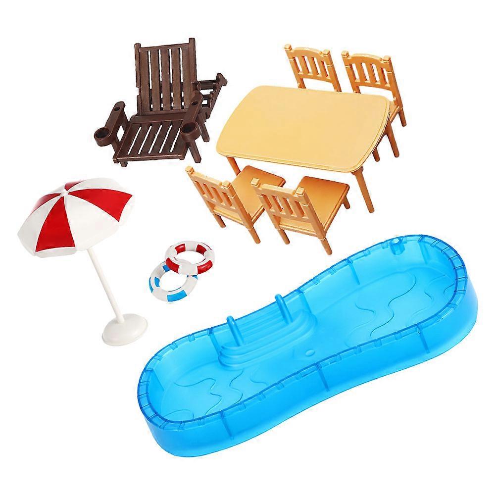 Dollhouse Pool Miniature Swim Pool Set for Playing 2Sets with Beach Accessories