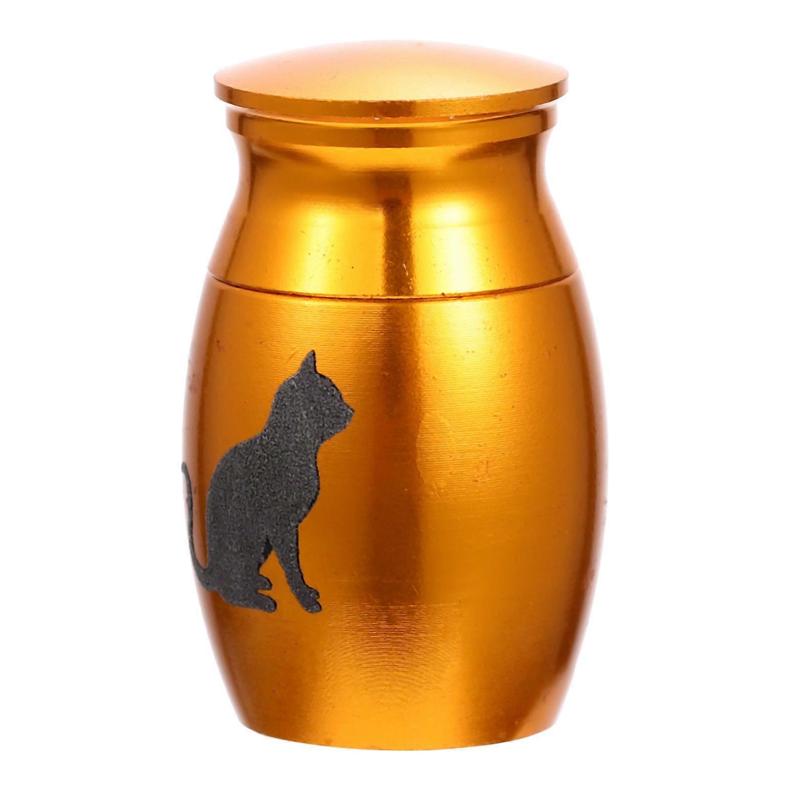 Golden Cat Urn for Ashes Made of Stainless Steel with 1 Casket Container