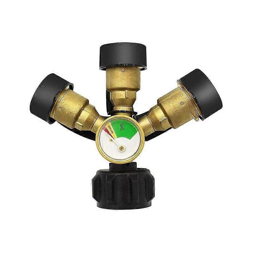 3 Way Propane Splitter with Gauge and Shut-Off Valve for LP Tank