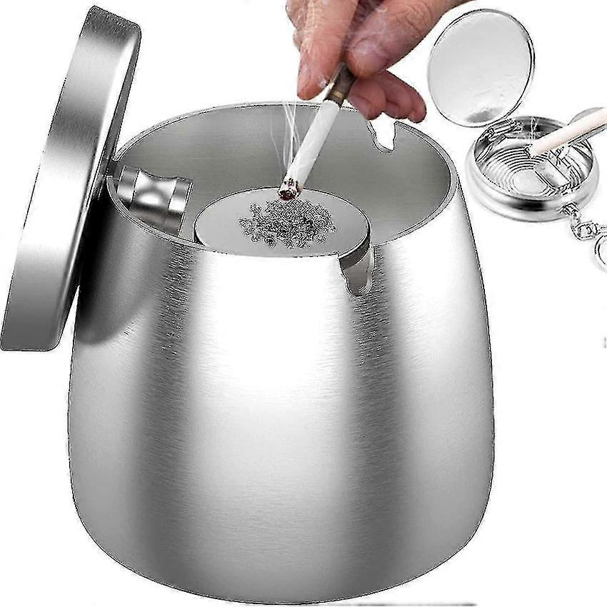 Vindtät askkopp i rostfritt stål med lock, halkfri bas, utomhus