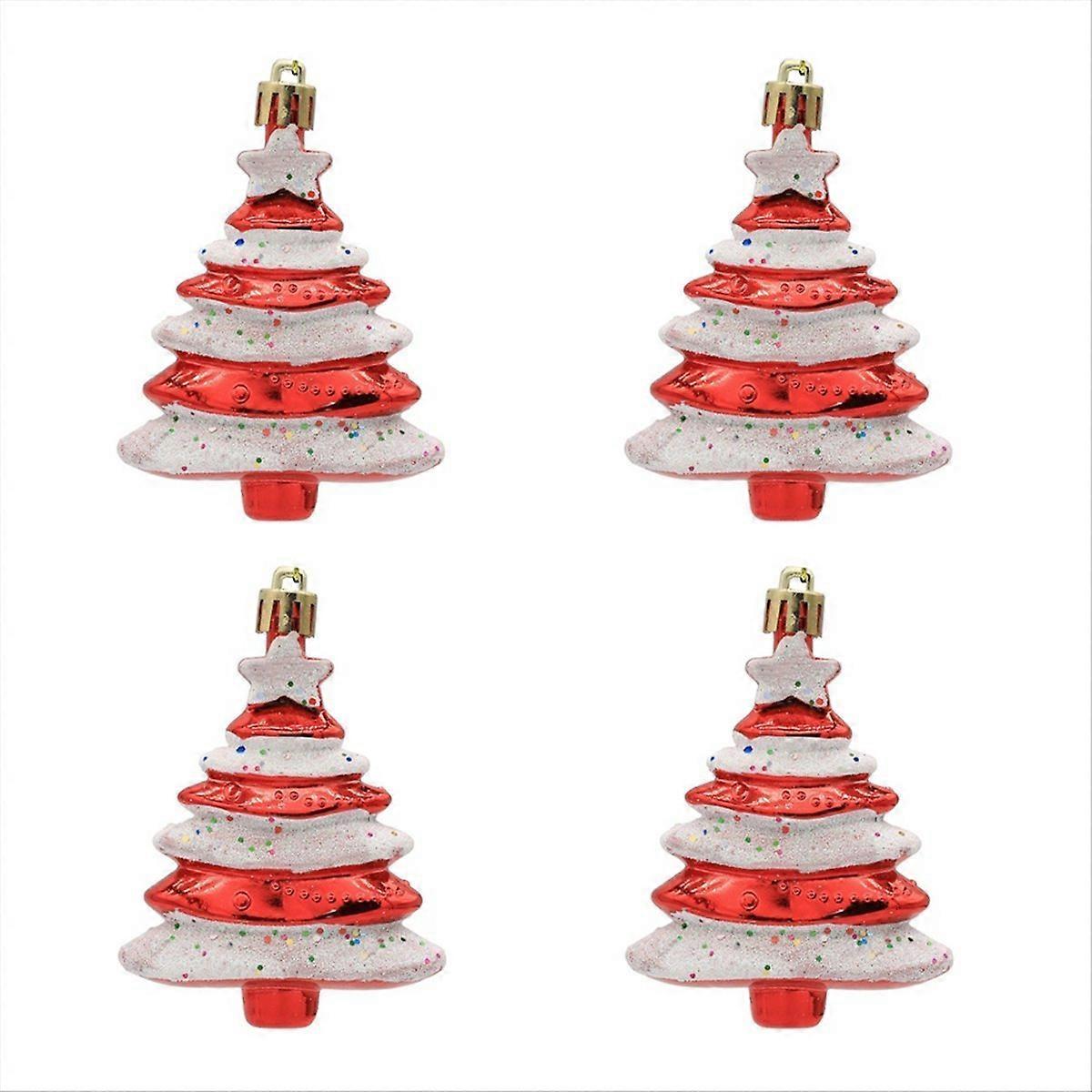 8x6cm 4 Pack Christmas Ball Special-Shaped Christmas Tree Red