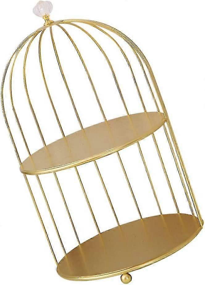 2 Layers Storage Support Compatible With Cosmetics Gold Shelf In Gold Cage In The Shape Of A Double Floor