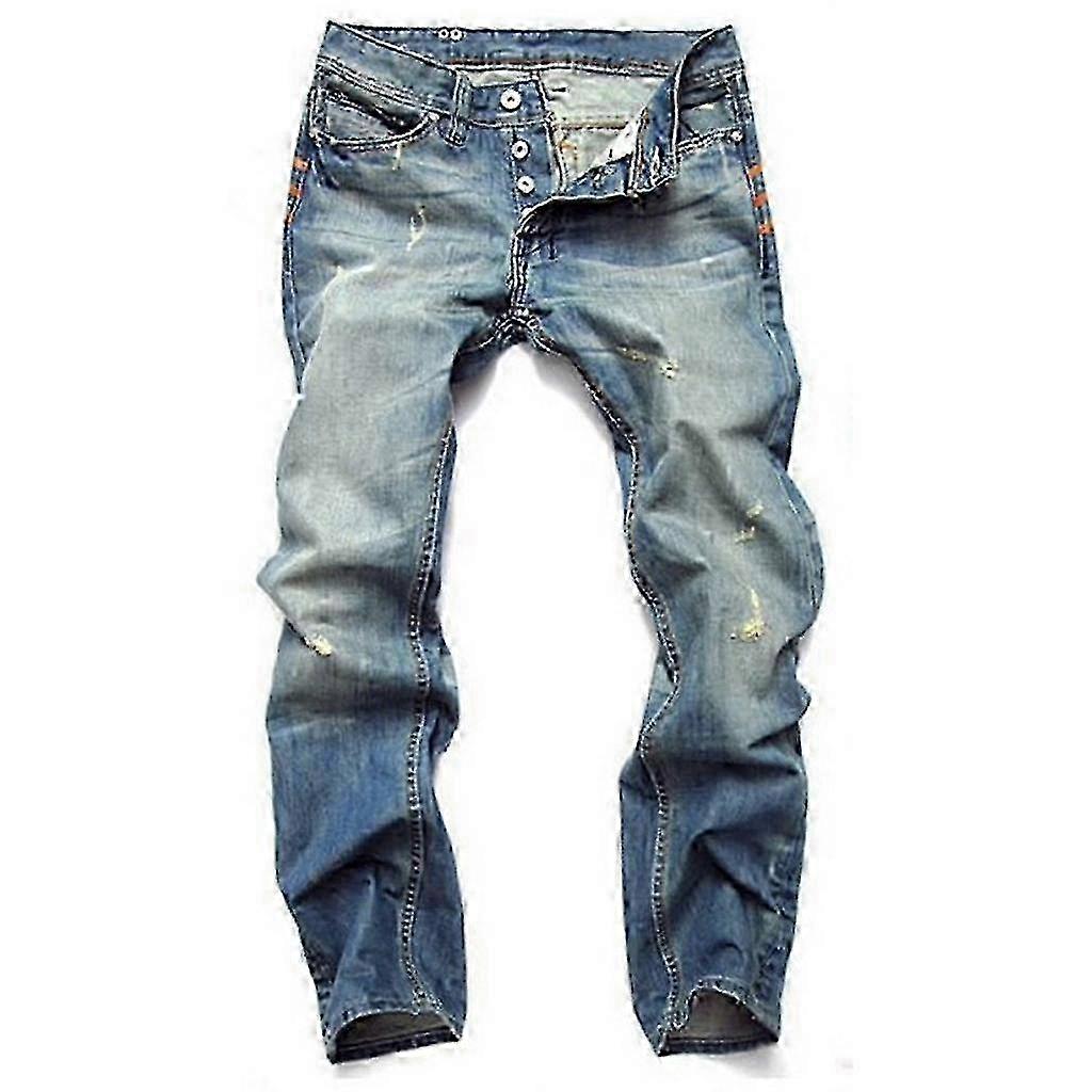Mens Plus Size Nostalgia Jeans Straight Button Slim Jeans