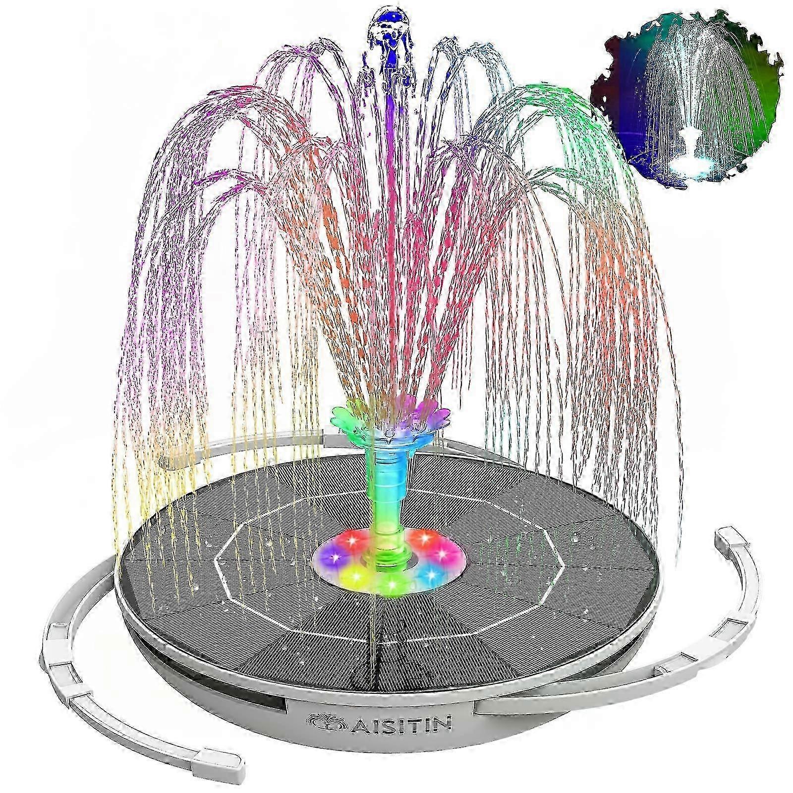 1pc 6.5W LED Solar Fountain Pump With Lights, For Bird Bath/Pool With 8 DIY Nozzles, Solar Water Fountain With 3000mAh Battery And 8 Color L