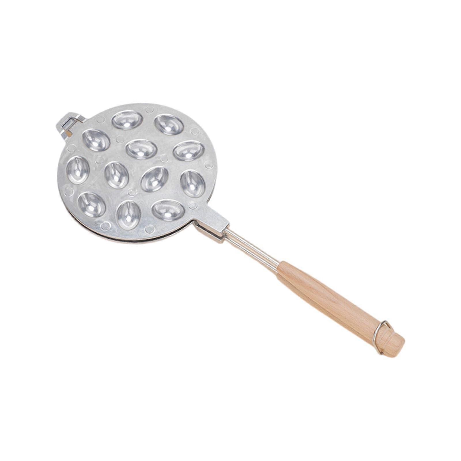 Walnut Cookie Maker Pan Nonstick Aluminum Alloy with Wood Handle 12 Hole Waffle Pastry Baking Tool