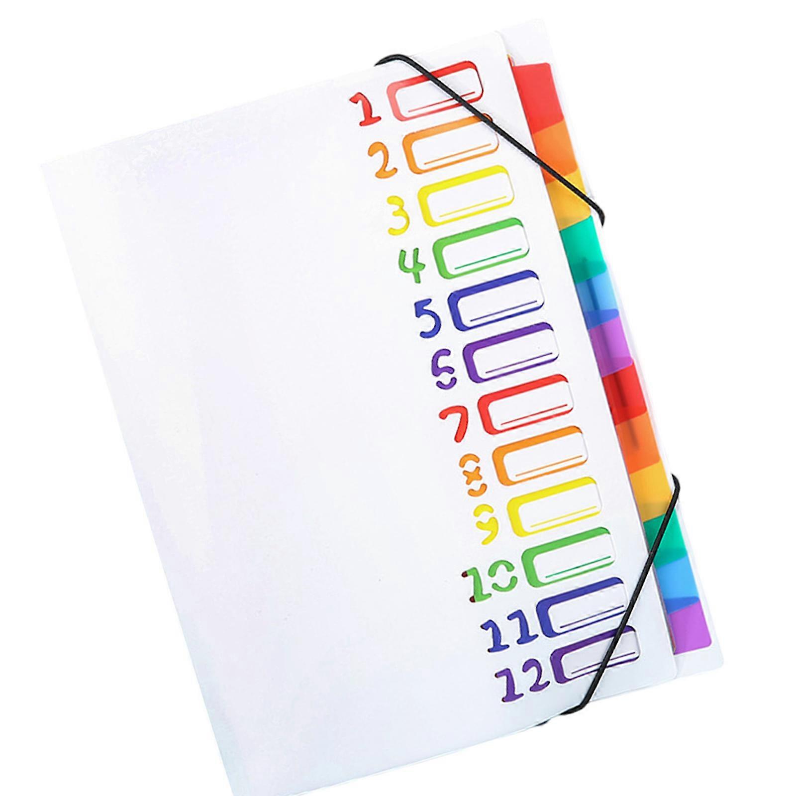 12 Pockets Expanding File Folder Letter Size File Organiser Sorting Folder Expandable Document Organiser 325x245mm  White