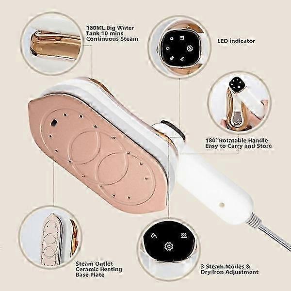 Portable steam iron, 1200W mini steam iron with LCD screen, handheld for clothes with 5 modes, quick heating steam iron