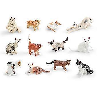 12 Pcs Cat Figurines for Kids Simulation Mini Dog Cat Models