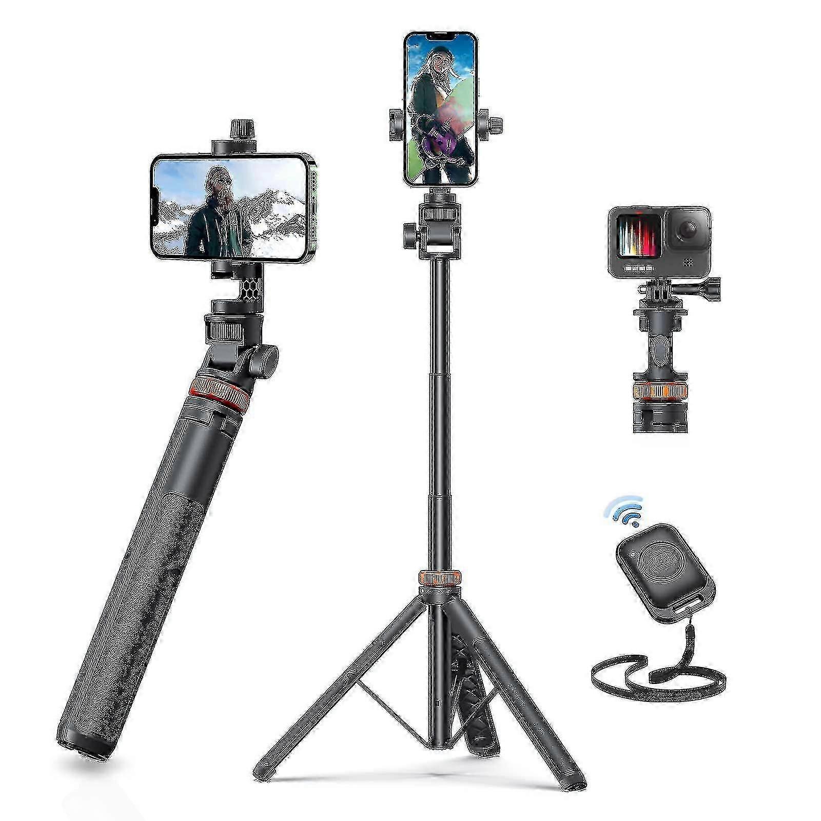 62" Phone Tripod with Remote for Eucos Selfie Stick Upgraded iPhone Tripod Stand Travel Tripod Solidest Cell Phone Tripod Compatible with Smartphones
