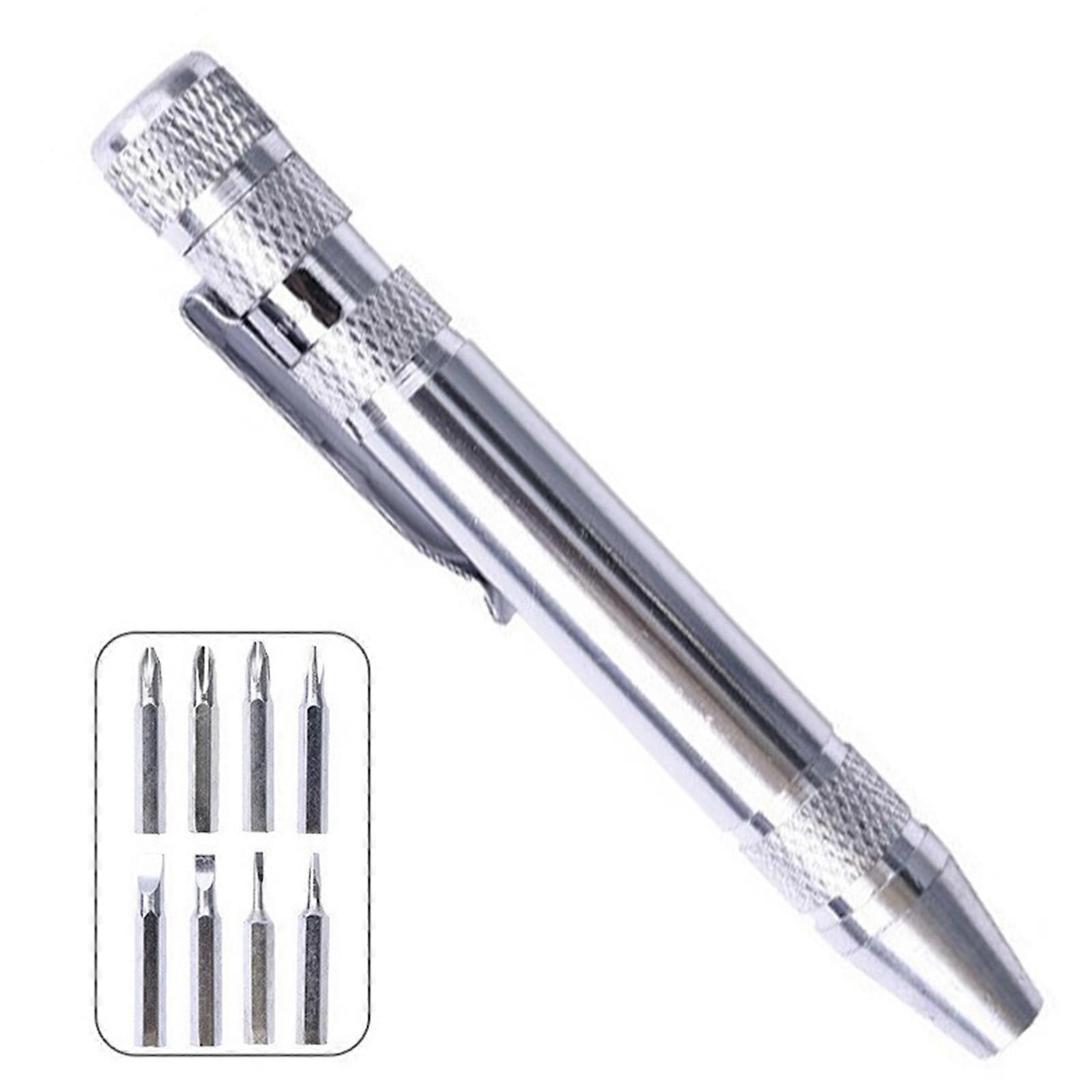 Pocket Sized Screwdriver Set 8 Magnetic Bits for Mobile Device Precisions Maintenance Multifunctional Repair Tool  silver