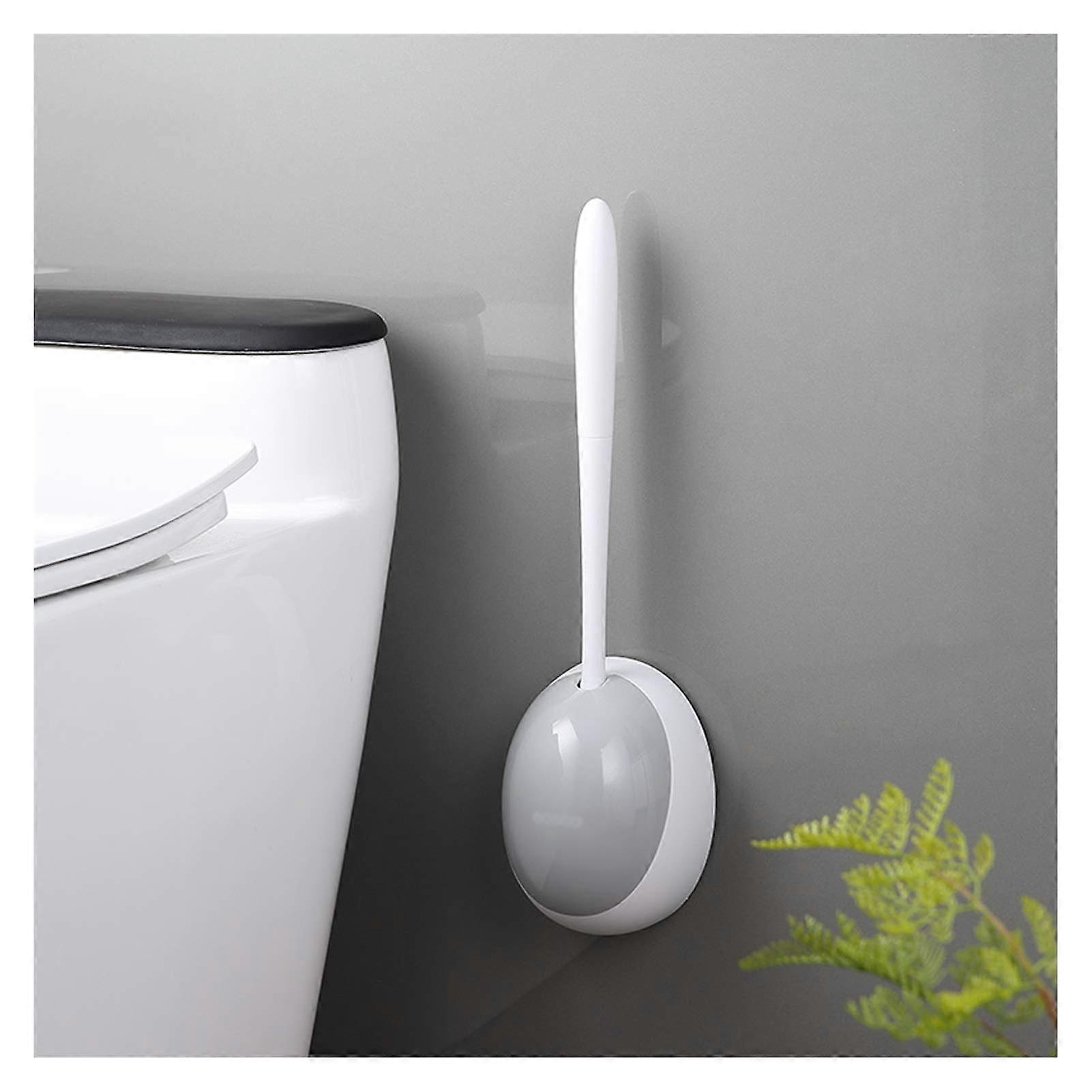 Toilet Brush and Holder Set, WallMounted With Drain Platform, Auto Open and Close, Deep Cleaning, Grey and Yellow