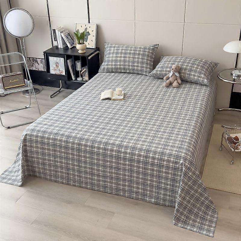 Cotton Plaid Stripe Flat Sheet Soft Breathable Bedding for Dorm Bedroom, 200x230cm