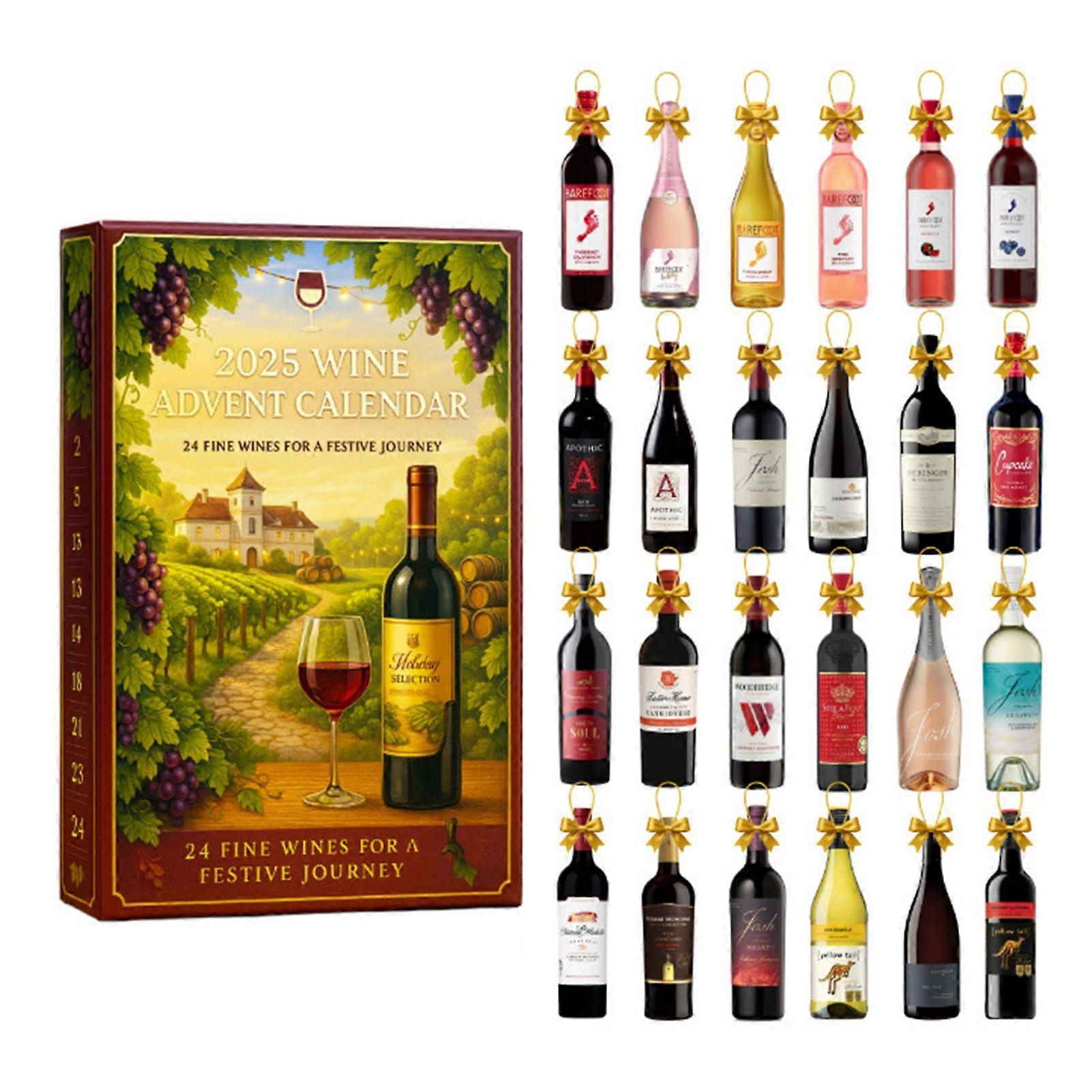 Wine Advent Calendar 2025 with 2D Flat Acrylic Wine Ornaments, 24 Days Christmas Countdown Calendar Gift for Wine Lovers