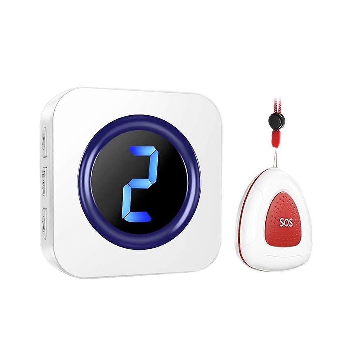 Wireless Caregiver Pager System Nurse Alert System with IP55 Waterproof SOS Button for Elderly Monitors EU Plug White