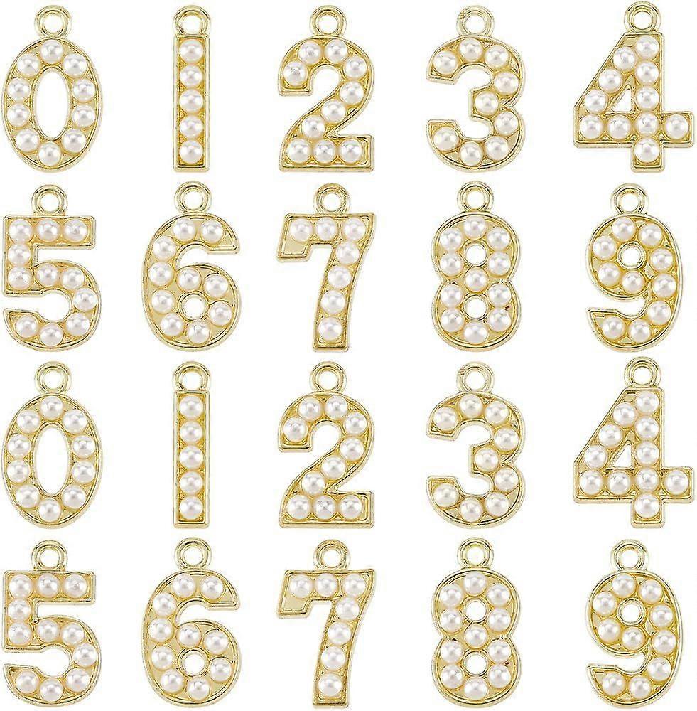1 Box 40Pcs 10 Styles Number Charms Bulk Digital Charm 0 to 9 Metal White Resin Pearl Figures Numeral Numbers Charm for Jewelry Making Charms DIY Keyc