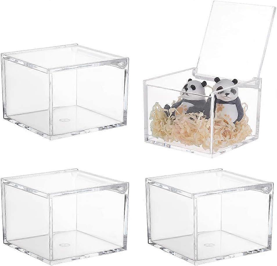4pcs Clear Acrylic Box 3x3x2.3 Inch Square Cube Container with Lids Mini Display Box Transparent Storage Boxes for Candy Treat Tiny Jewelry Craft Wedd