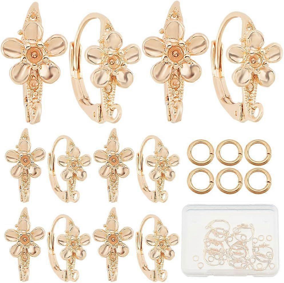 20Pcs Real 18K Gold Plated Flower Earring Hooks Leverback Earwires French Ear Wire with Open Loop 40Pcs Open Jump Ring for Earring Designs Jewelry Mak