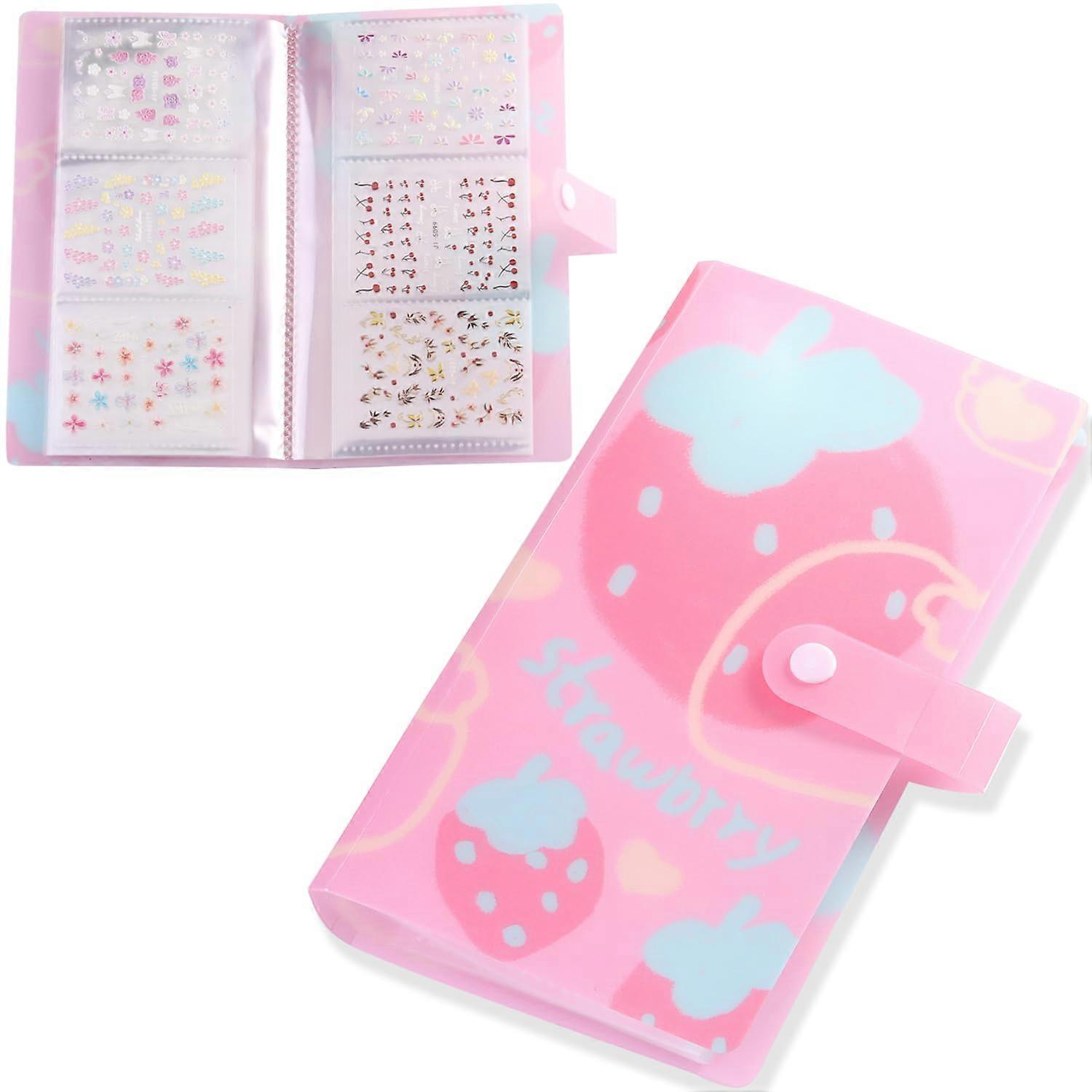 120 Slot Nail Art Sticker Storage Book with Clear Pages and Secure Closure, Strawberry Design