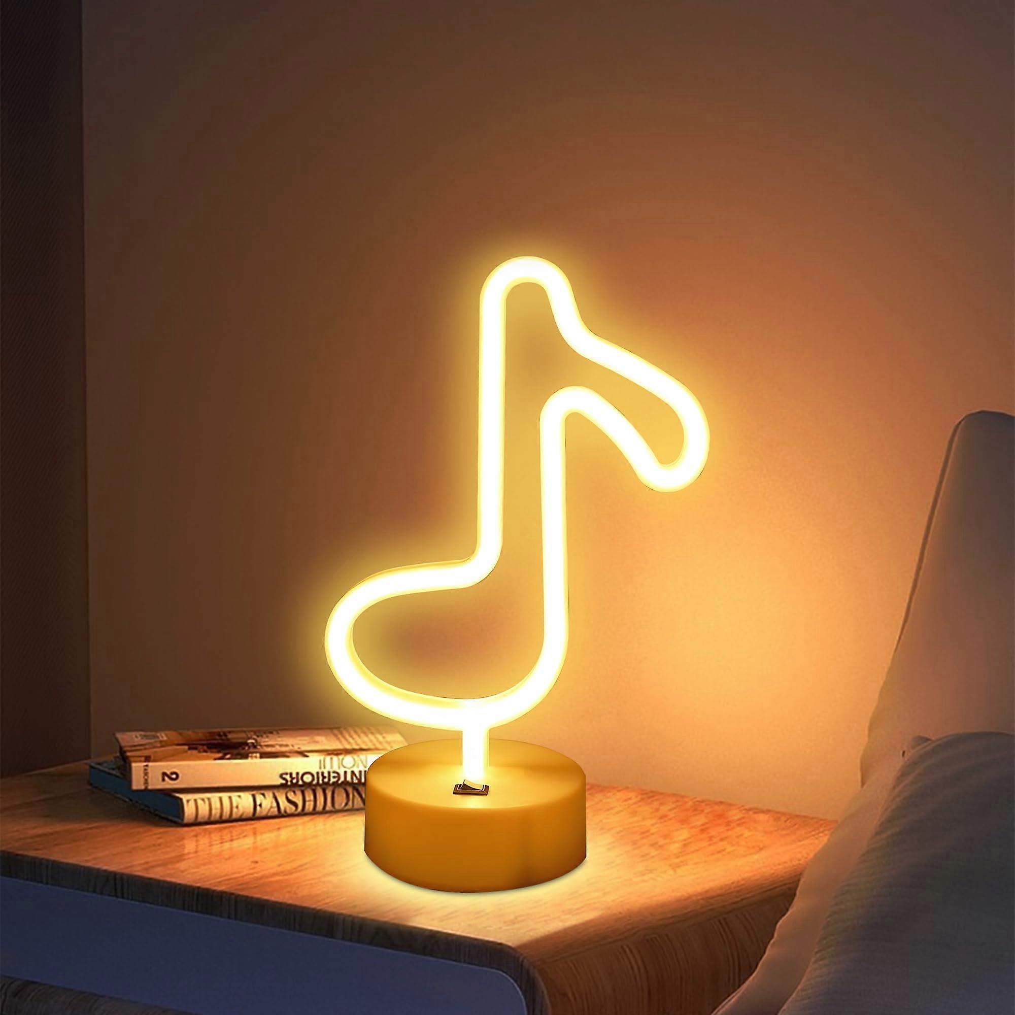 Neon Music Note Light with Base, USB and Battery Powered LED Neon Sign for Wall or Table Decor
