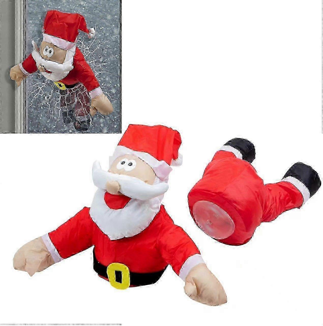 Window Christmas Sticker with Funny Crashing Santa Animation and Leg Motion Feature