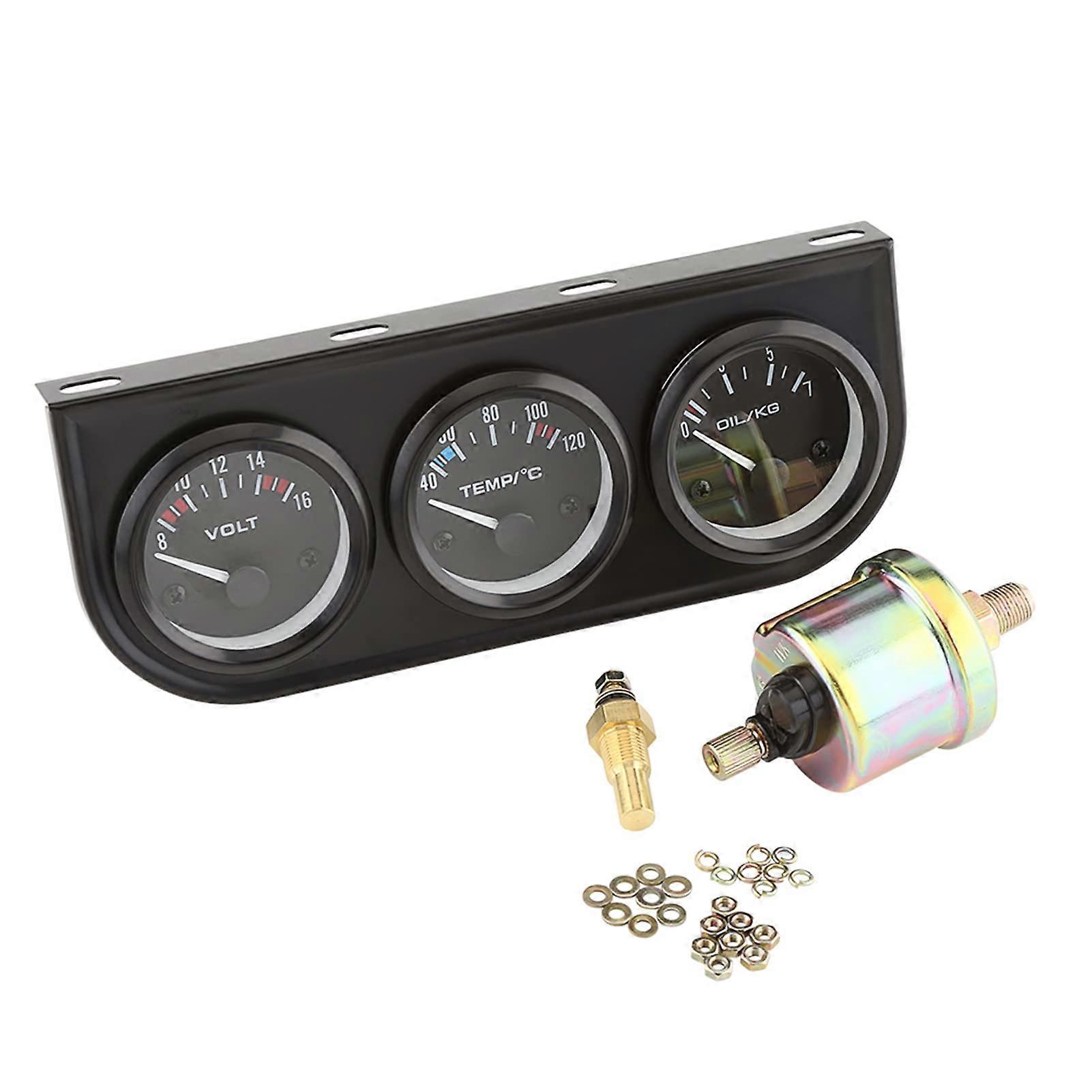 Car Triple Gauge Set 52mm 3 in 1 Voltmeter Water Temp Oil Pressure with Sensors for Cars Trucks