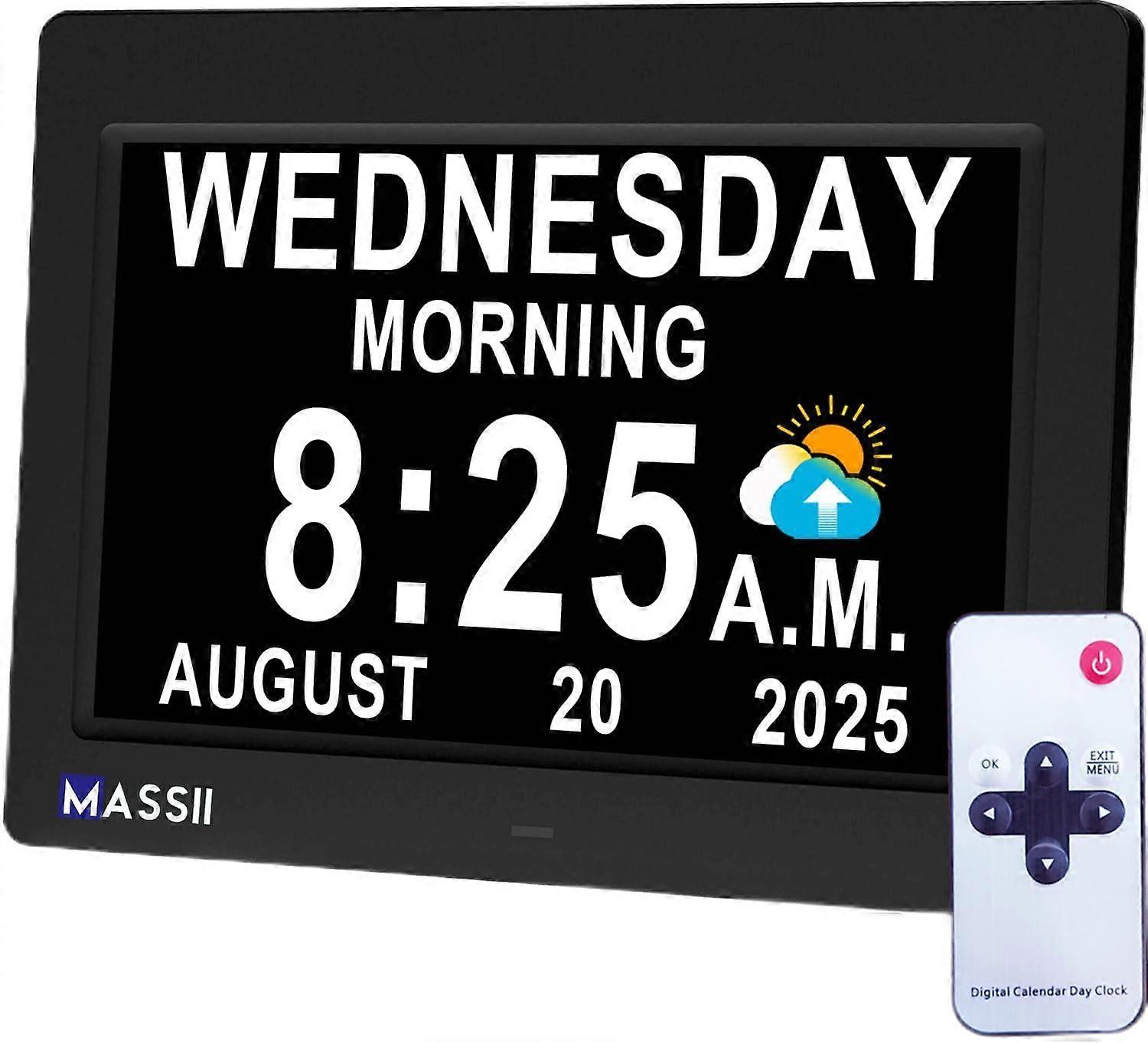 Digital Talking Calendar Clock, Large IPS Display, Voice Time, 20 Alarms, Auto DST, Night Dimmer, 7' HD Black