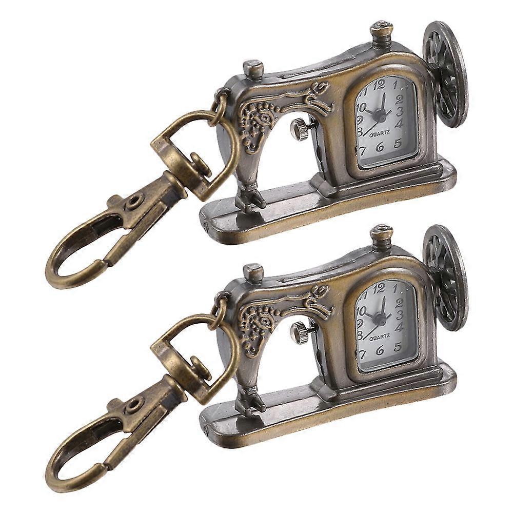 Classic Keychain Watch Sewing Machine Shape with 2Pcs Quartz Clock Pendant
